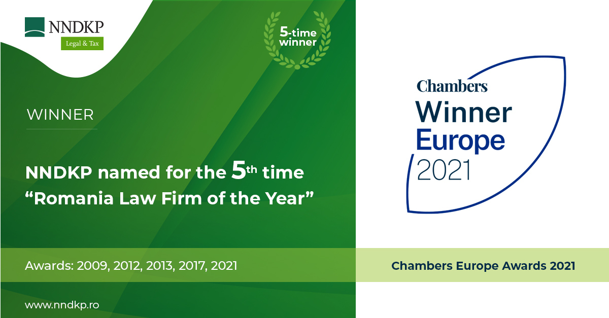 NNDKP câștigă pentru a cincea oară prestigiosul premiu „Firma de avocatură a anului în România” la gala premiilor Chambers Europe. Ion Nestor, Co-Managing Partner: Distincția acordată reprezintă o recunoaștere a performanței echipei